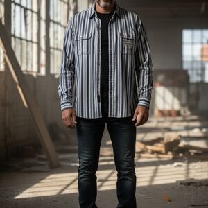 Harley-Davidson Black and White Striped Shirt